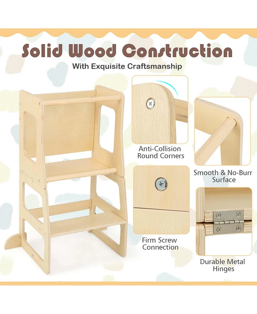Costway Toddler 3-in-1 Foldable Kitchen Standing Tower with Chalkboard Weaning Table