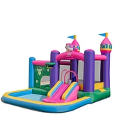 6-in-1 Kids Inflatable Bounce House with Slide Jumping Area Ball Pit Pools Castle without Blower