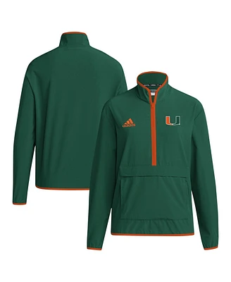 Adidas Men's Green Miami Hurricanes Coaches Sideline Half-Zip Jacket