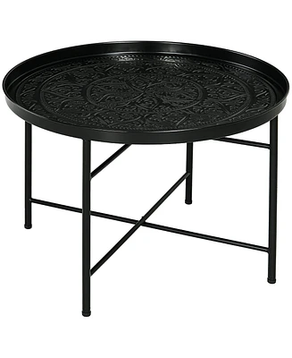 Homcom 24" Round Table with Hamme Tray Top & Metal Frame,