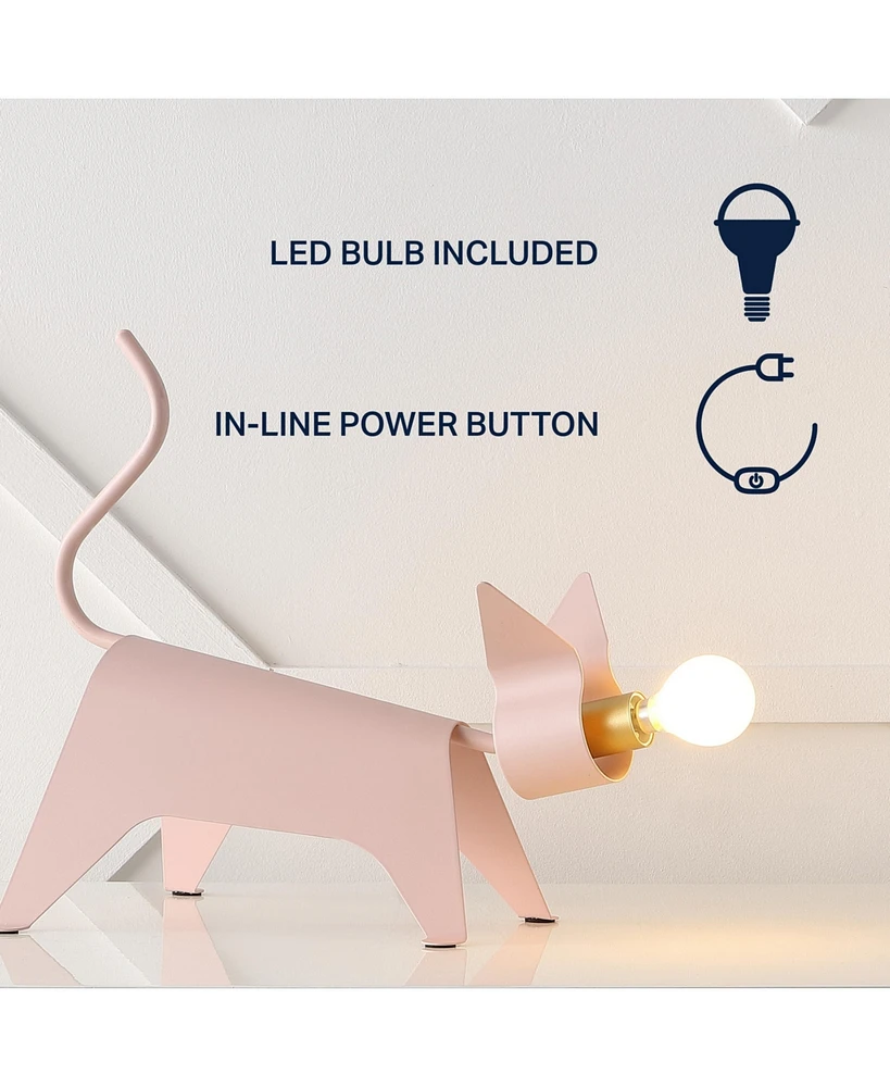 Jonathan Y Penelope 11.75" Modern Industrial Iron Feline Led Kids' Lamp, Pink