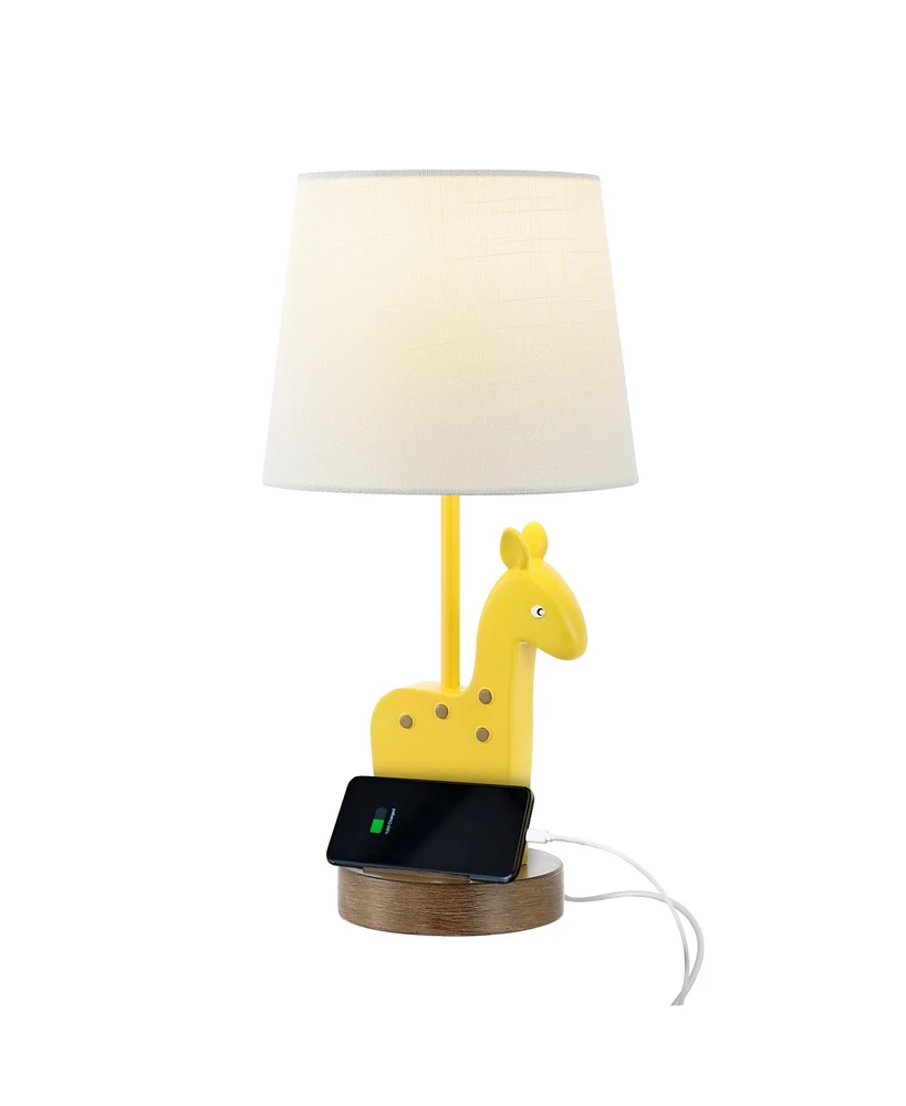 Jonathan Y Sahara 17.5" Mid-Century Vintage Iron/Resin Giraffe Led Kids' Table Lamp with Phone Stand and Usb Charging Port, Yellow