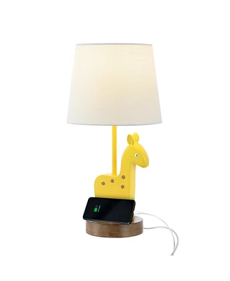 Jonathan Y Sahara 17.5" Mid-Century Vintage Iron/Resin Giraffe Led Kids' Table Lamp with Phone Stand and Usb Charging Port, Yellow