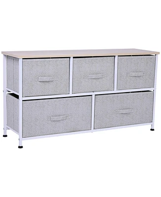 Homcom 40" L Chest of Drawer, 5 Drawer Dresser Unit Horizontal Storage