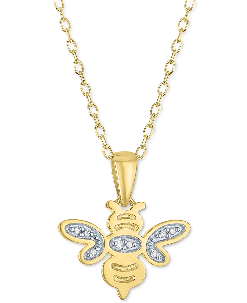Diamond Accent Bee Pendant Necklace in 14k Gold-Plated Sterling Silver, 16" + 2" extender