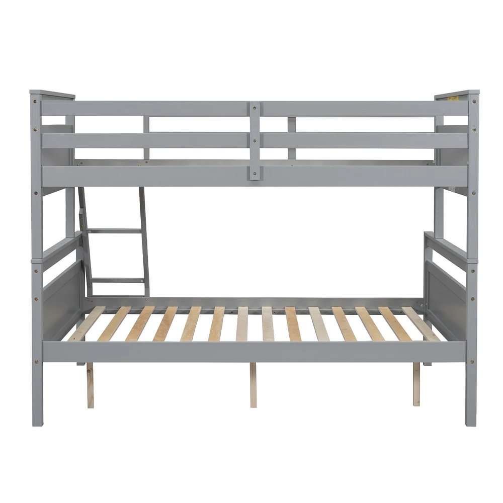 Simplie Fun Twin over Full Bunk Bed with ladder, Safety Guardrail, Perfect for Bedroom, Gray