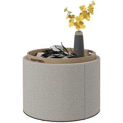 Round Storage Ottoman Coffee Table with Flip Top Tray, Gray