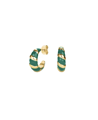 Rosefield Emerald Croissant Hoops In 14K Yellow Gold Plated Stainless Steel