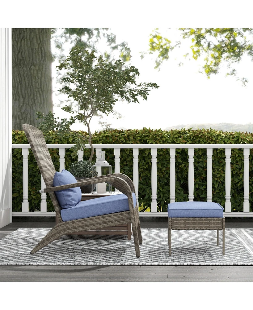 Wicker Adirondack Chair with Ottoman and Cushions for Outdoor Fire Pit
