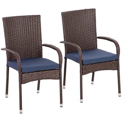 Stackable Outdoor Rattan Dining Chairs with Cushions (Set of 2)