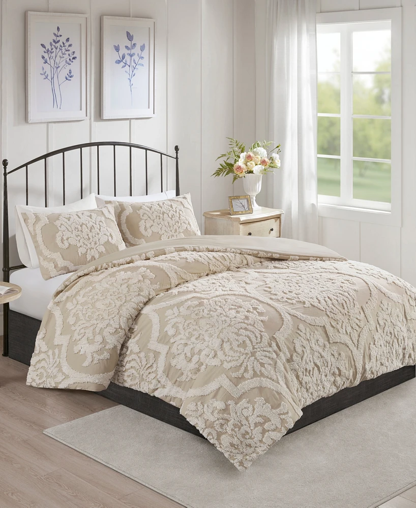 Madison Park Viola Damask Tufted 3-Pc. Duvet Cover Set, Full/Queen
