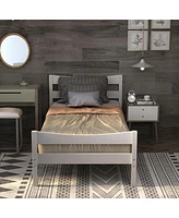 Gymax Twin Size Platform Bed Frame Foundation w/Headboard &Wood Slat Support White