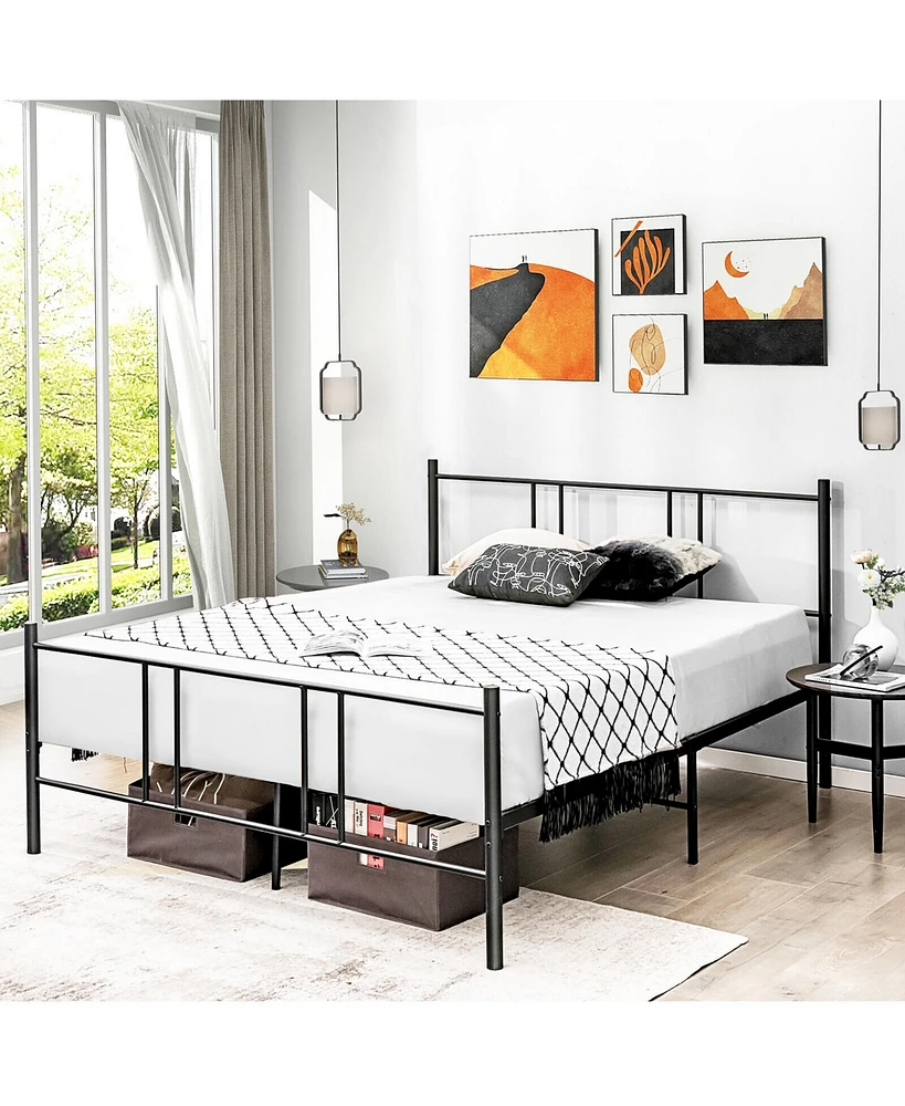 Gymax Queen Size Steel Platform Bed Frame Headboard Heavy-Duty Mattress Foundation