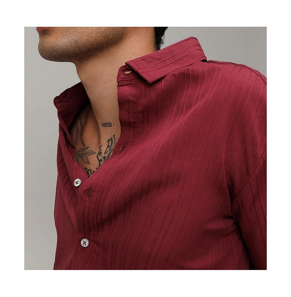 Men's Blush Red Self-Design Striped Shirt