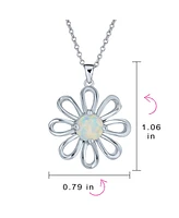 Bling Jewelry White Rainbow Opal Daisy Flower Pendant Necklace Sterling Silver October Stone