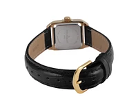Peugeot Women's 34x24mm Tank Watch with Crystal Bezel Leather Strap