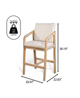 Jonathan Y Porto Modern Coastal Tub Roped Acacia Wood Outdoor Bar Stool with Cushions and Armrests (Set of 2)