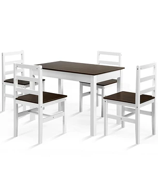 5 Pieces Solid Wood Compact Kitchen Dining Set-Walnut