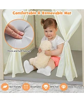 Montessori Style Indoor Playhouse with Storage Bin and Floor Mat for Toddlers Aged 2-6 Years Old-Beige