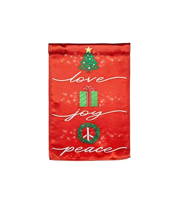 Evergreen Garden Flag Love, Joy, Peace Lustre Double Sided Indoor Outdoor Decor 18" x 12.5"
