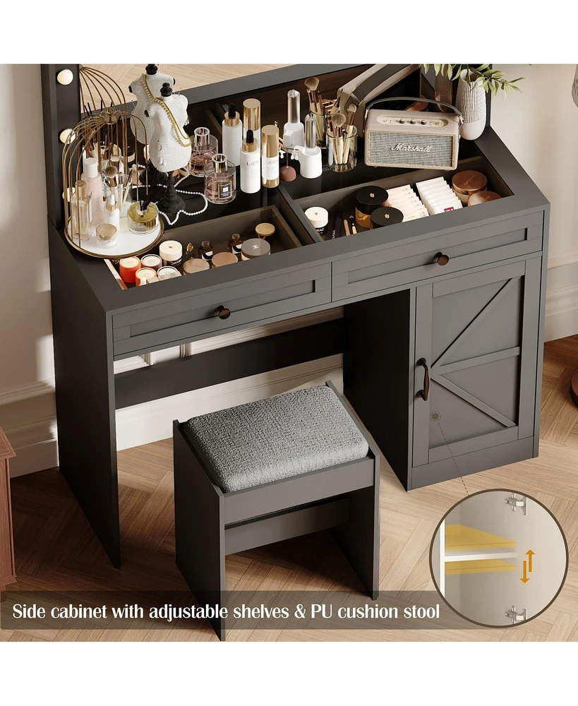 Vanity Table with Large Mirror, Led Lights, and 3 Drawers
