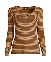 Lands' End Women's Lightweight Waffle Long Sleeve Notch Neck T-Shirt