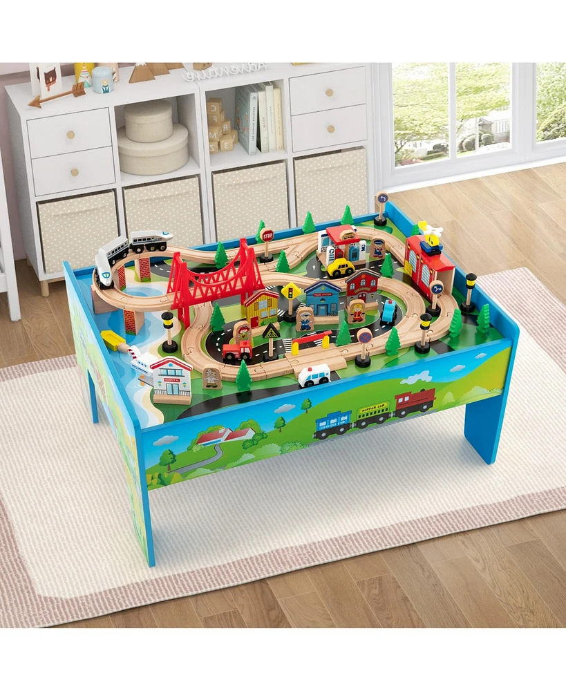 80-Piece Wooden Train Set and Table