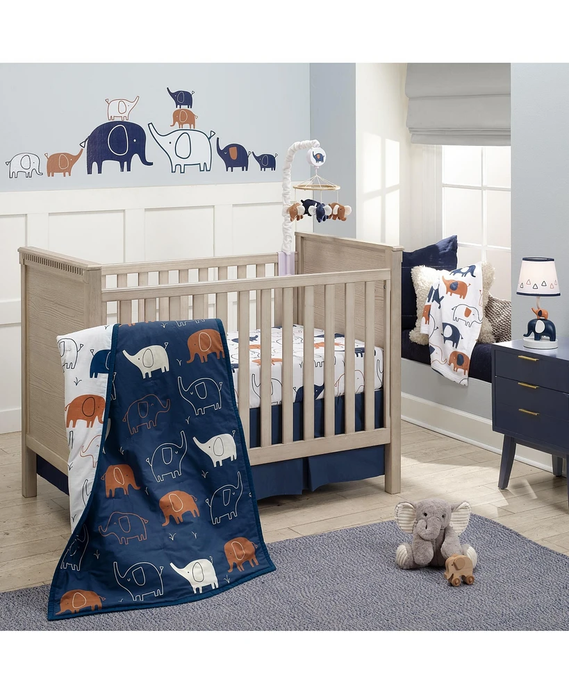 Lambs & Ivy Playful Elephant 100% Cotton White/Blue Baby Fitted Crib Sheet