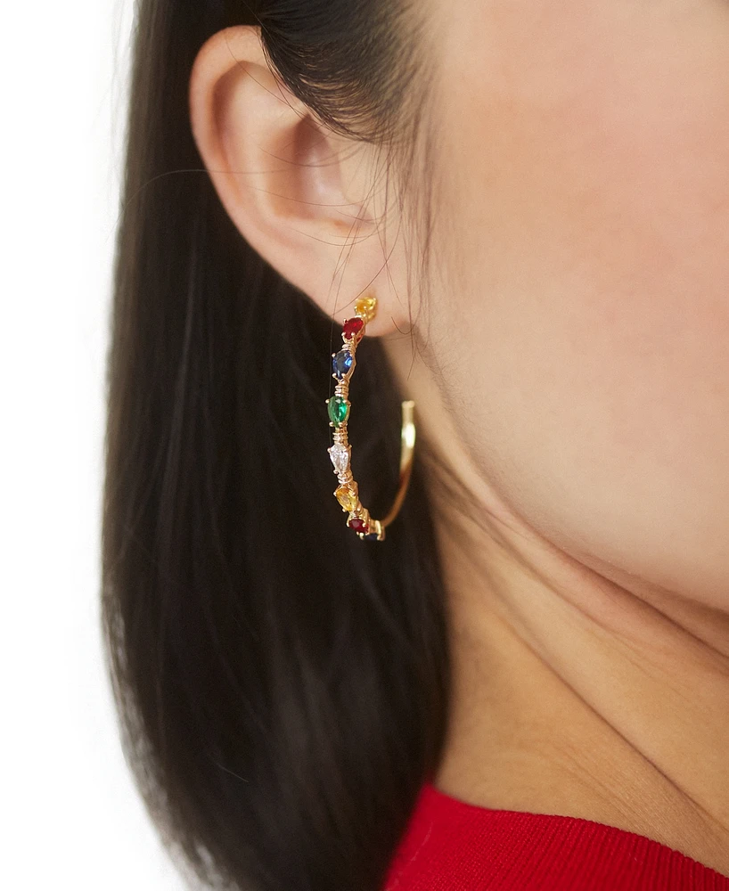 Ajoa By Nadri Gold-Tone Multicolor Light Bulb Medium C Hoop Earrings, 1.62"