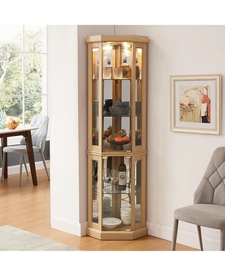 Simplie Fun Lighted Corner Curio Display Case with Led for Collections (Light Oak