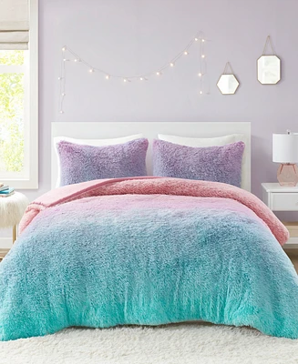 Intelligent Design Primrose Ombre Shaggy Faux Fur 3-Pc. Duvet Cover Set, Full/Queen