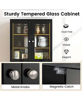 63.5" Tall Kitchen Pantry Storage Cabinet with Glass Door Shelves