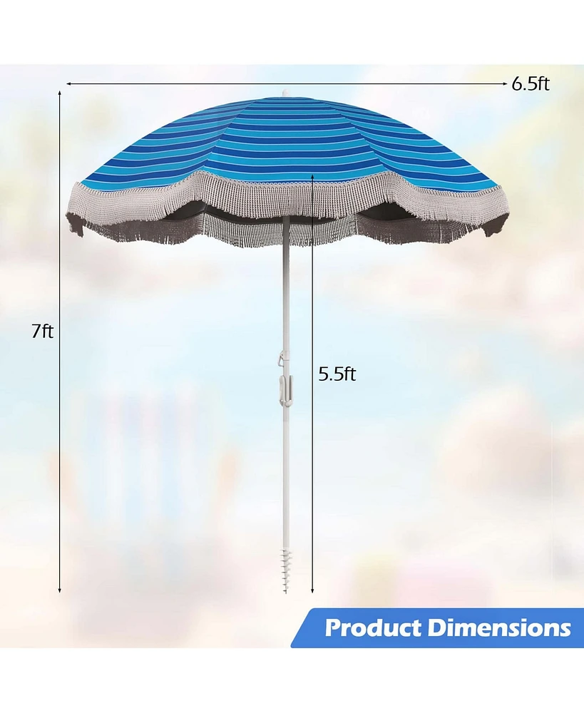 6.5 Ft Outdoor Fringe Patio Umbrella with Carrying Bag Push Button Tilt for Garden