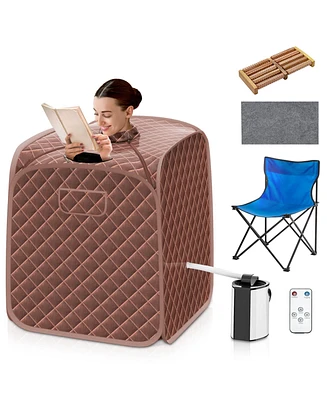 Portable Personal Steam Sauna Spa with Steamer Chair-Coffee