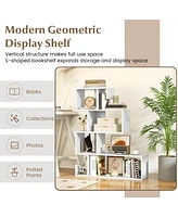 2 Pcs S-shaped Bookshelf Freestanding Stepped Etagere Bookcase with Anti-tipping Kits