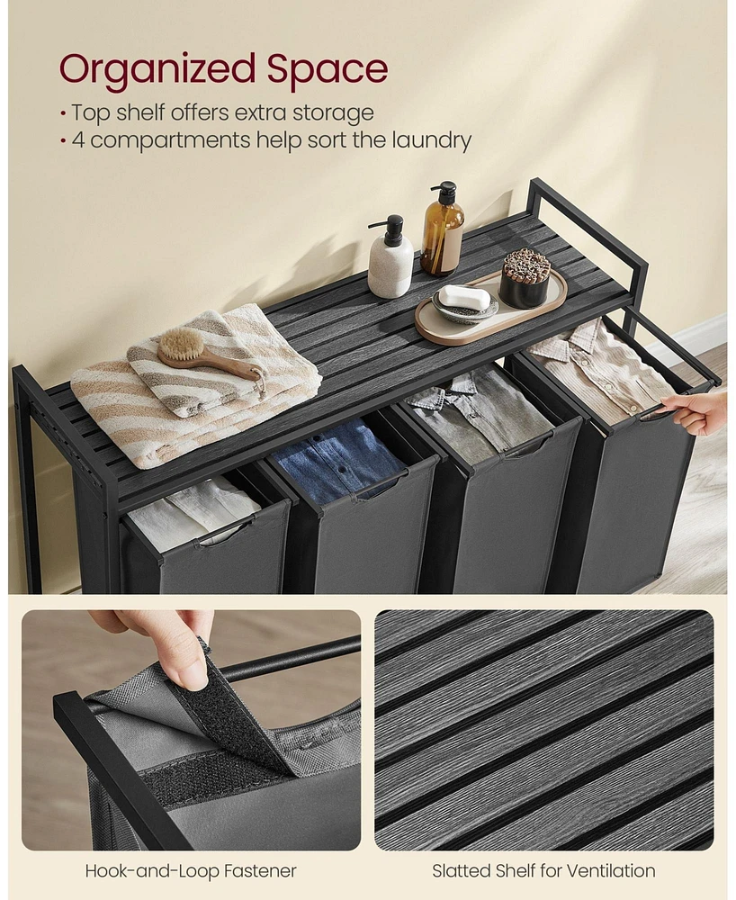 Laundry Hamper with 4 Removable Bags and Rolling Frame for Easy Sorting
