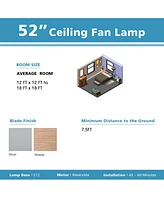 52 Inches Ceiling Fan with Wooden Blades and Remote Control-Silver