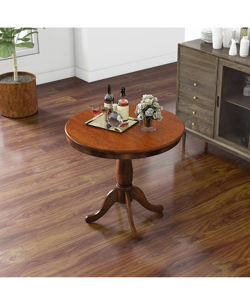 Inolait 32 Inch Wooden Round Pub Pedestal Side Table