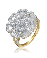 Sterling Silver 14k Gold Plated Cubic Zirconia Cluster Heart Petal Flower Ring