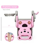 Baby Rocking Horse Slide Set 4-in-1 Kids Swing Toys w/Basketball Hoop Ferrule