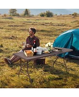 Sugift 6 Feet Folding Portable Rattan Table with Carrying Handle