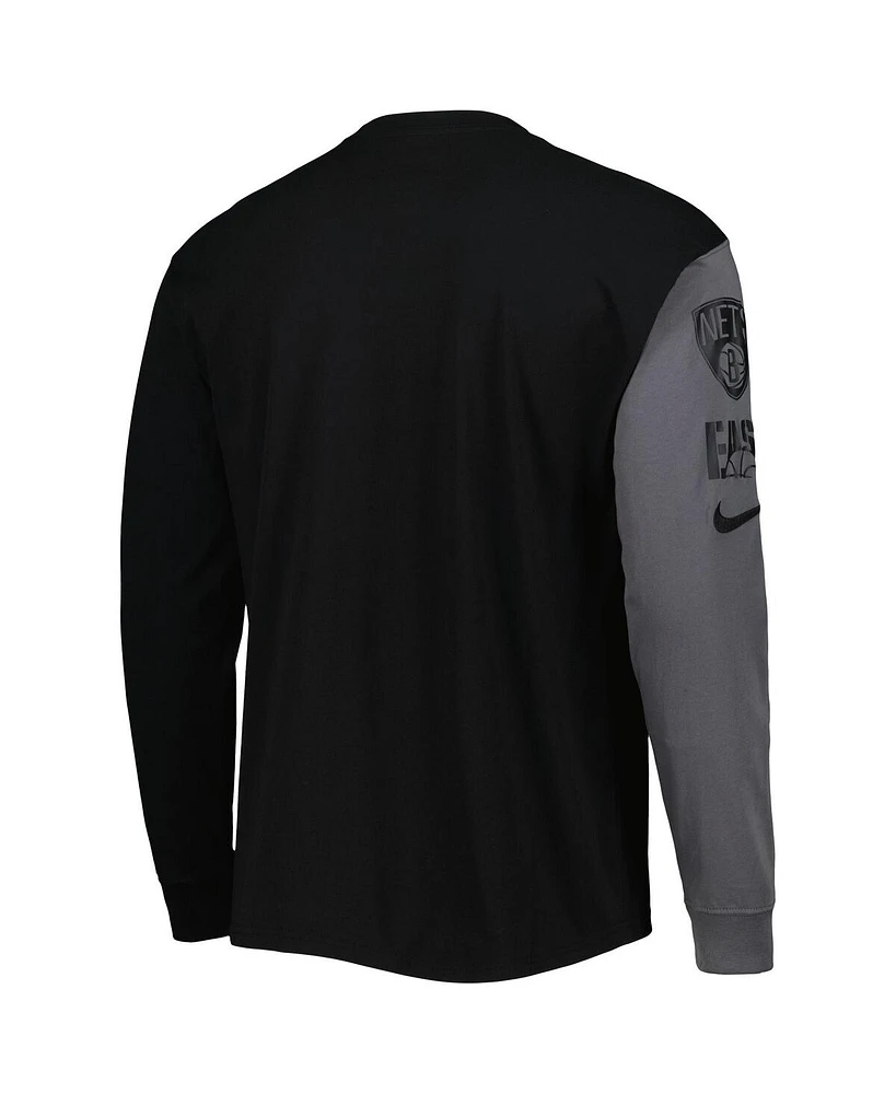 Nike Men's Black Brooklyn Nets Courtside Versus Flight MAX90 Long Sleeve T-Shirt