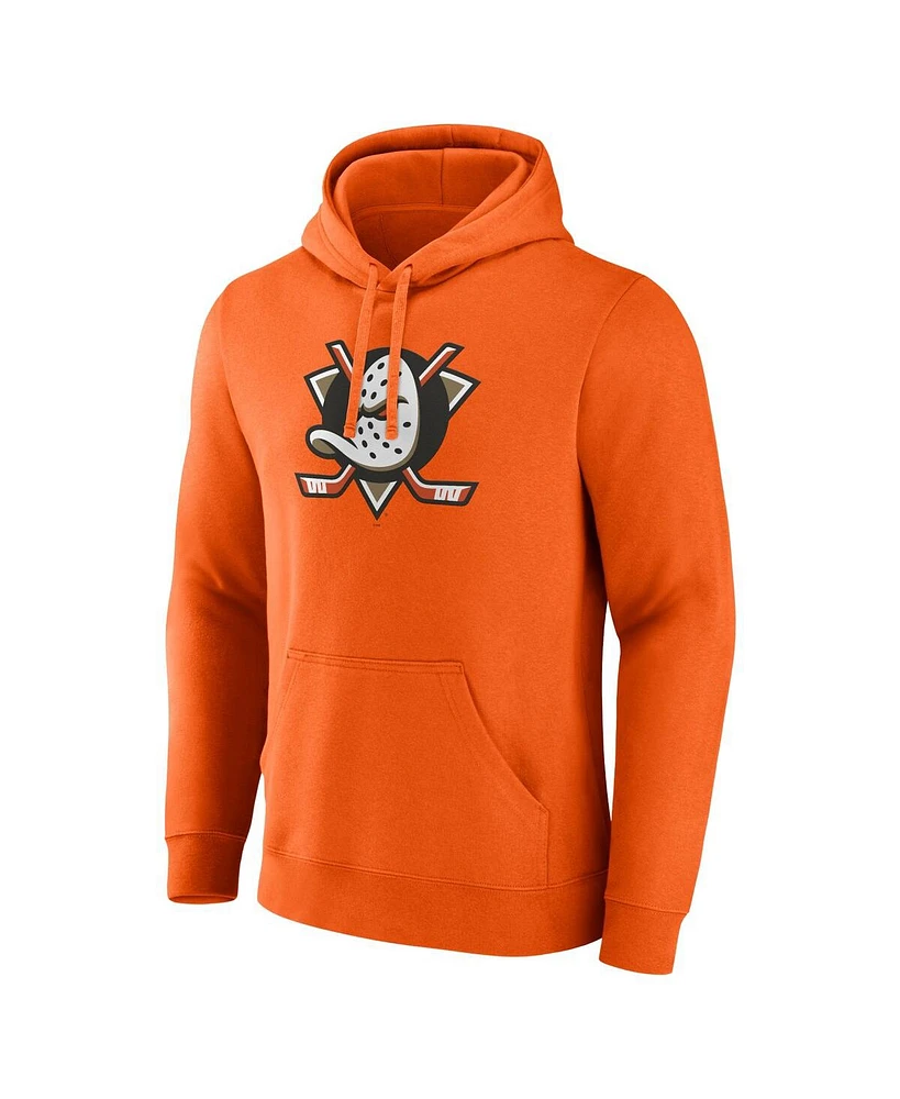 Fanatics Men's Orange Anaheim Ducks Primary Logo Fleece Pullover Hoodie