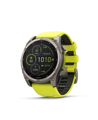 Garmin fenix 8 51mm, Saphire Solar, Outdoor & Fitness Gps Smartwatch, Bare Graphite Titanium, Amp Yellow/Graphite Band, Na