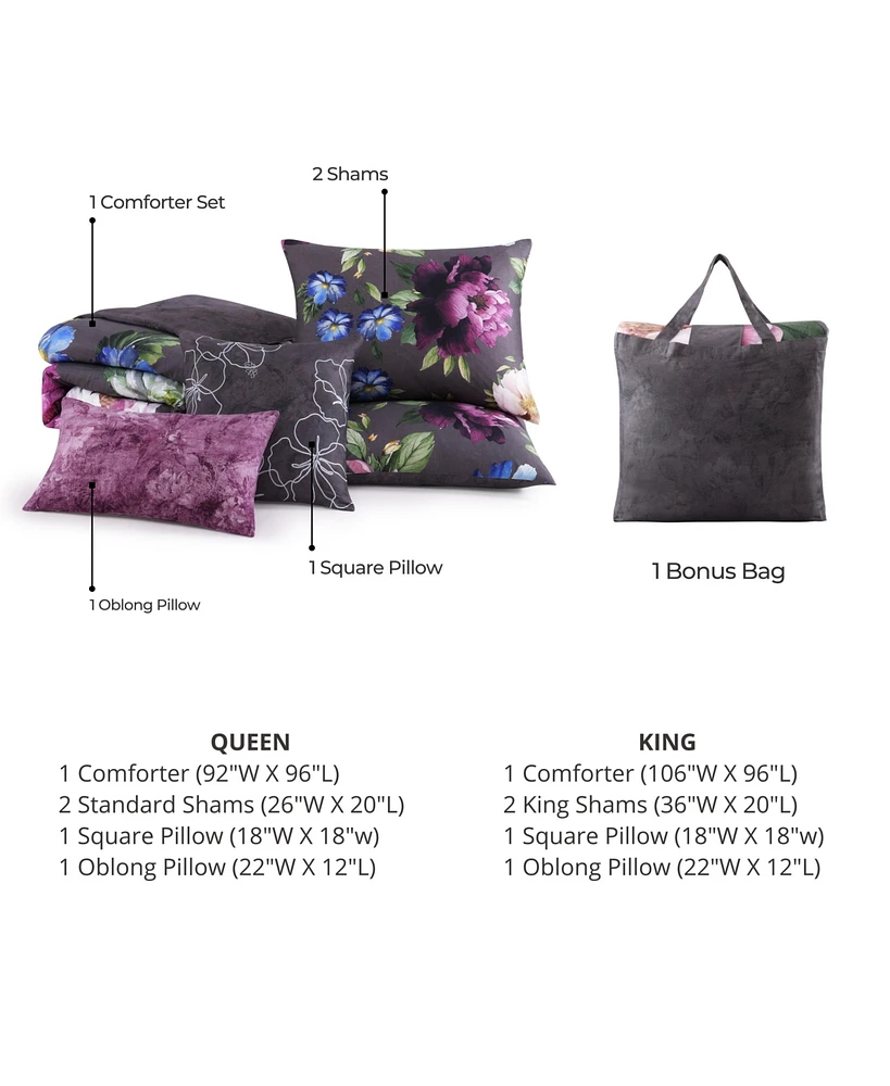 Bebejan Elegant Blossoms Bedding 100% Cotton 5 Piece Queen Size Reversible Comforter Set