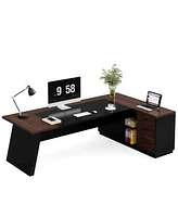 Tribesigns 78" L-Shaped Executive Desk, Large Office Desk with Drawers and Lateral File Cabinet, Business Furniture Storage Shelves, Modern Compu