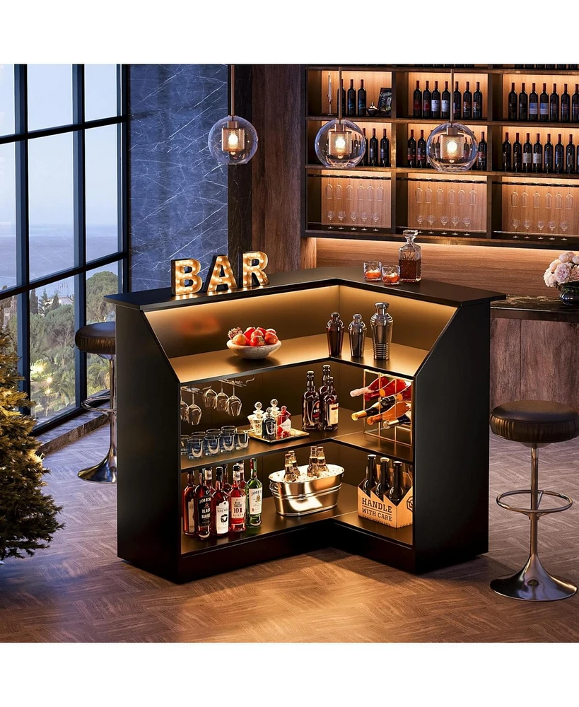 Tribesigns Bar Cabinet, L-Shaped Home Table with Stemware Racks