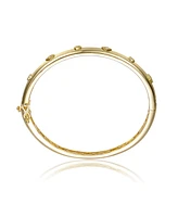 14K Gold Plated Cubic Zirconia Grooved Bangle Bracelet