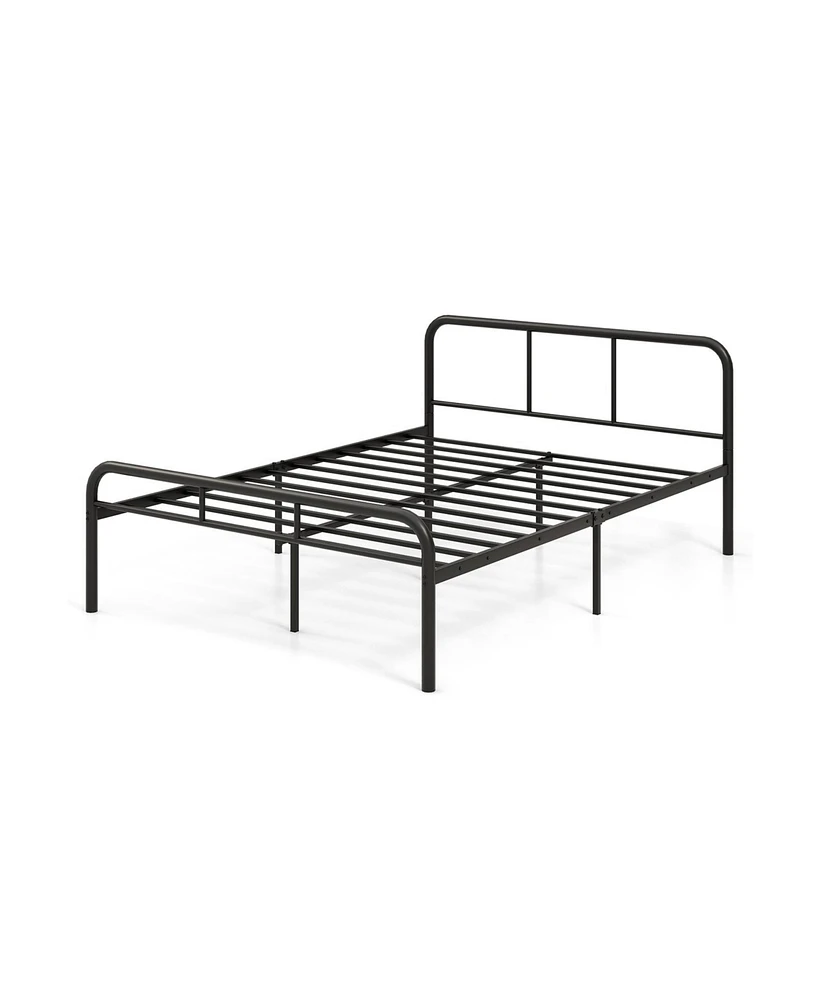 Full Bed Frame with Headboard and Footboard No Box Spring Needed-Black