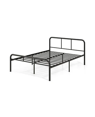 Full Bed Frame with Headboard and Footboard No Box Spring Needed-Black